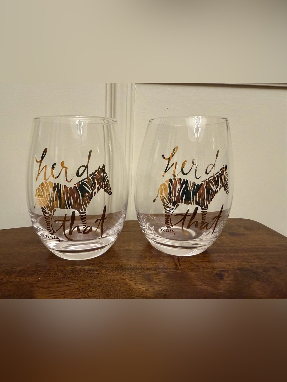 Lilly Pulitzer wine glasses “Herd That”